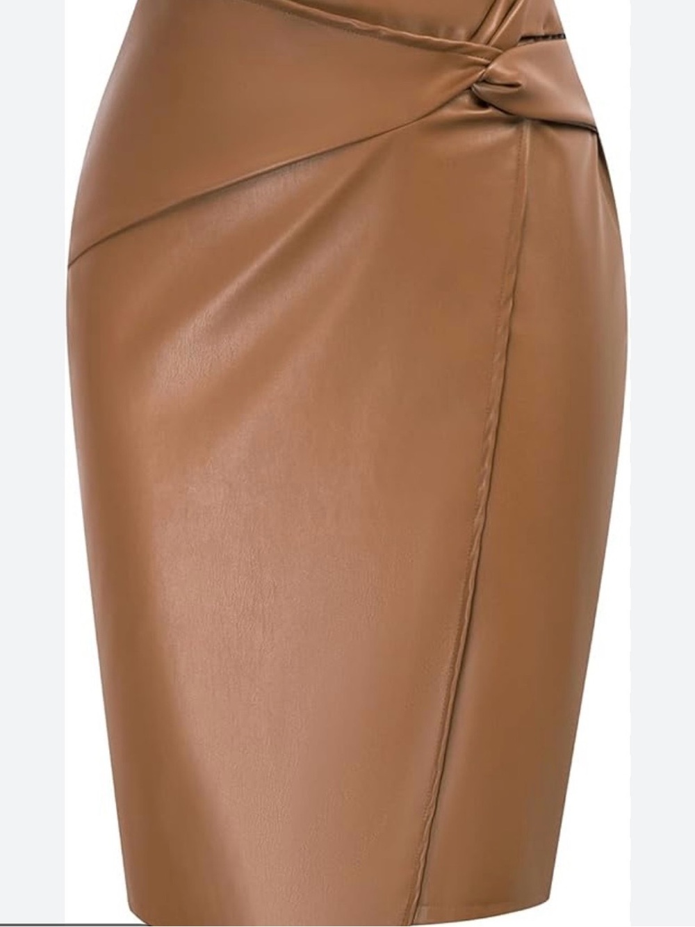 Knot-Detail Faux Leather Pencil Skirt in Caramel